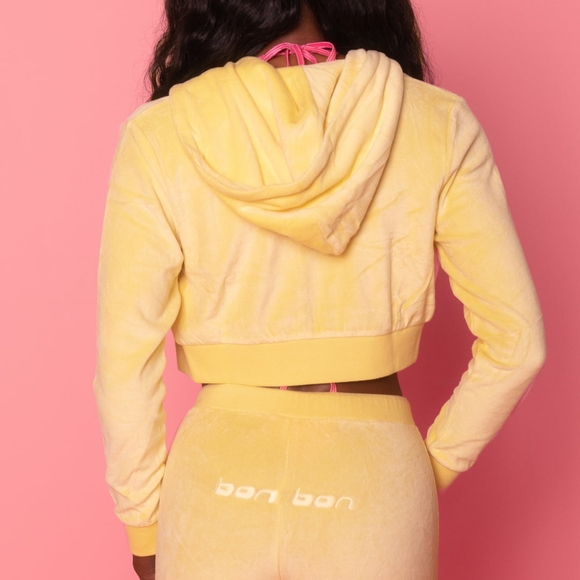 Voight Bon Bon Cropped Terry Hoodie in Yellow - Picture 2 of 6